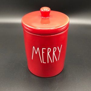 RAE DUNN Red LL Merry 6" Ceramic Container w/ Lid